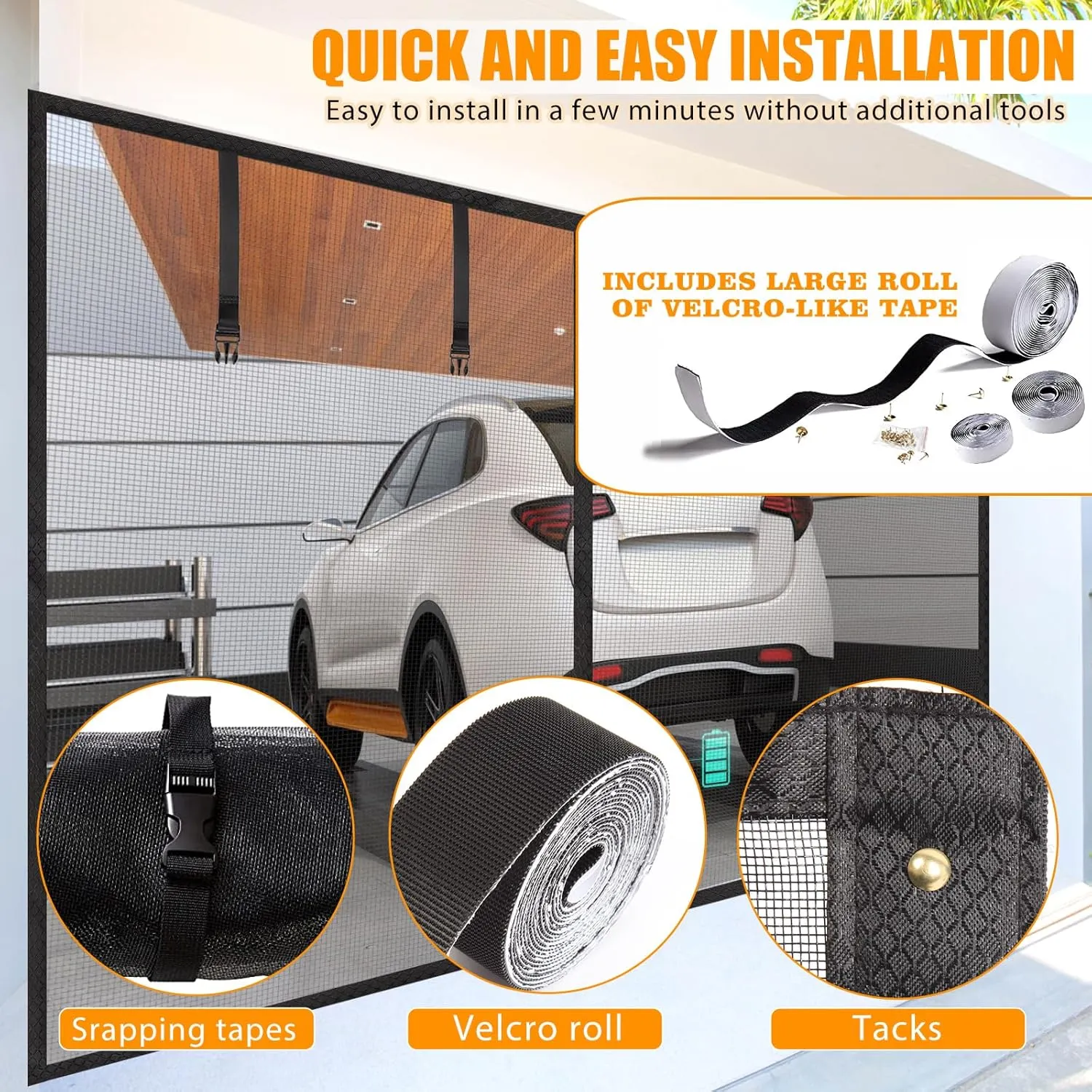 Garage Screen Doors for 2 car garage-15x8FT Fiberglass 2600g/5.9lb Durable Heavy Duty Magnetic Garage Door Screen Retractable Hands Free with 6 Roll Up Straps for Patio Workshop Home Gym Sun Room
