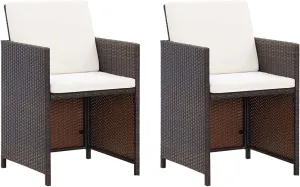 Garden Chairs, Balcony Chairs, Patio Chairs with Cushions 2 pcs, Easy to Clean Suitable for Patio, Deck, Front Porch, Garden Poly Rattan Brown