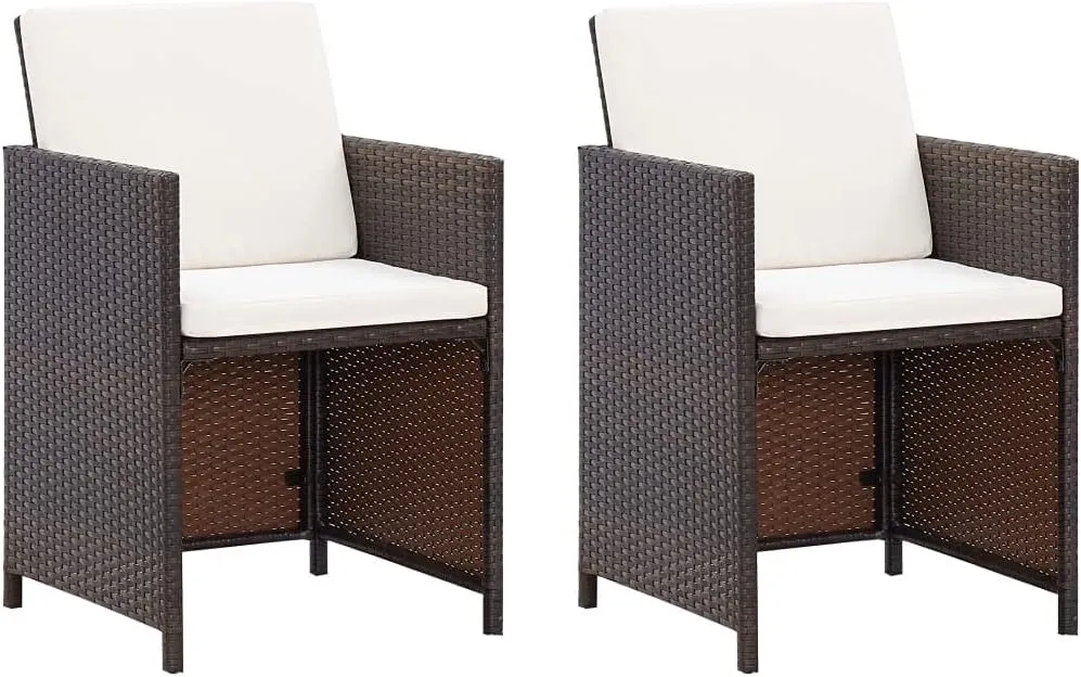 Garden Chairs, Balcony Chairs, Patio Chairs with Cushions 2 pcs, Easy to Clean Suitable for Patio, Deck, Front Porch, Garden Poly Rattan Brown
