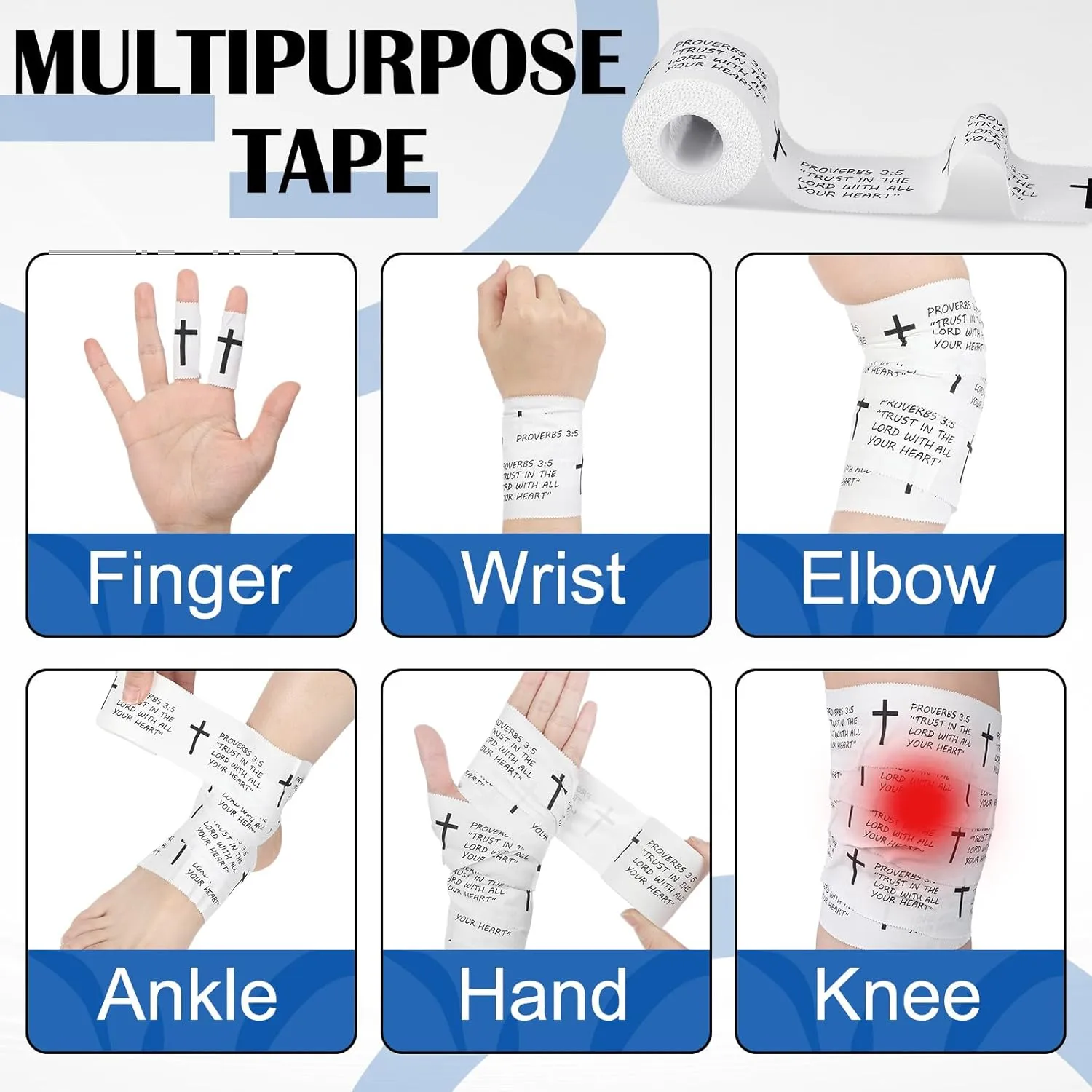 Geiserailie 8 Pcs Christian Athletic Tape with Cross Sports Tape 2in x 23ft Easy Tear Jesus Athletic Wrist Tape for Sports Trainers Gymnastics Boxing Athlete First Aid Injury Wrap