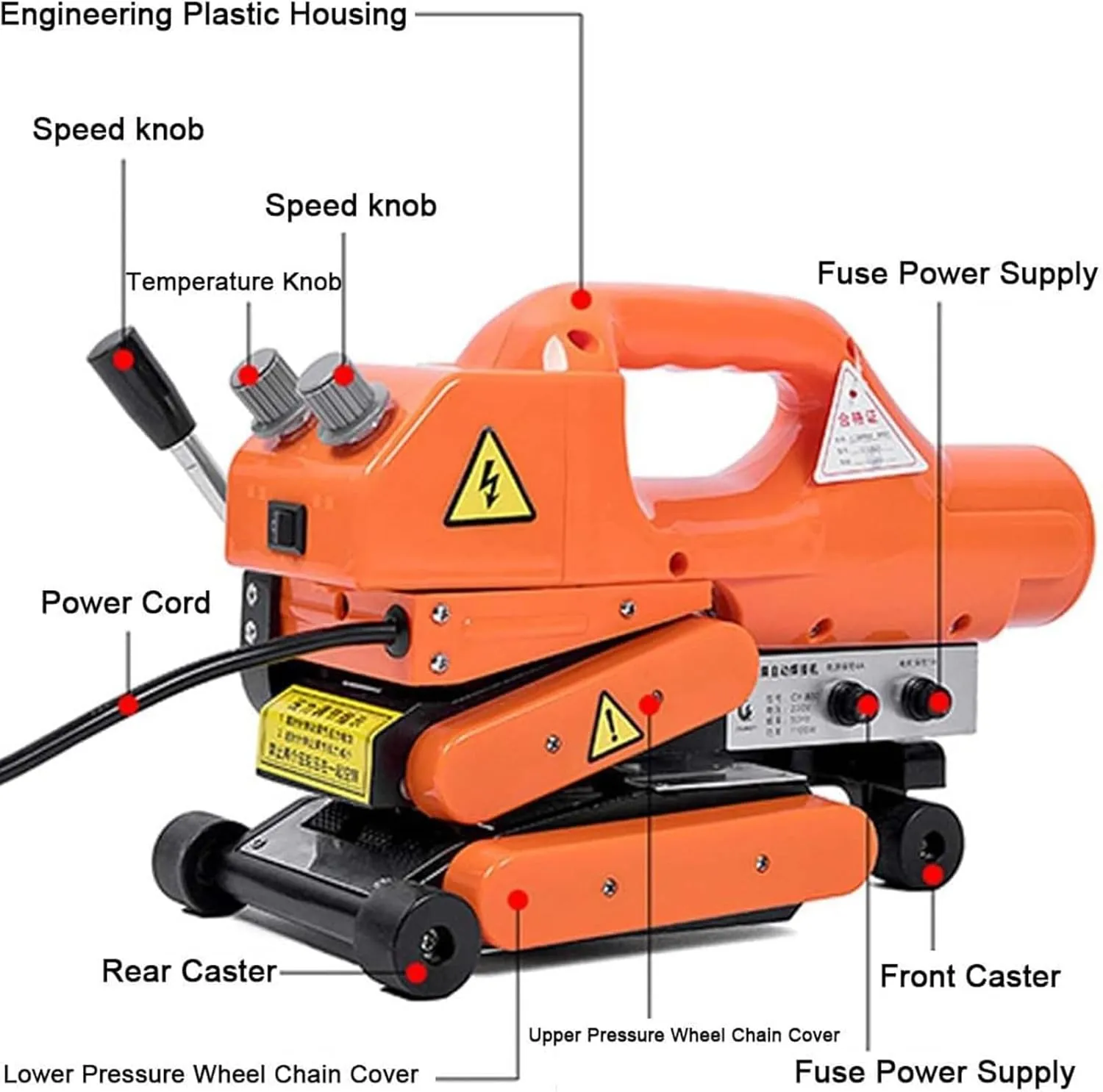 Geomembrane Welding Machine,1100w Plastic Membrane Hot Wedge Welder for Sealing Welding Pvc/EVA/Pe/Hdpe/Pp/Film Welding Machine,Silica Roller/Steel Roller(Double Pressure Roller) ,SteelRoller-10CM
