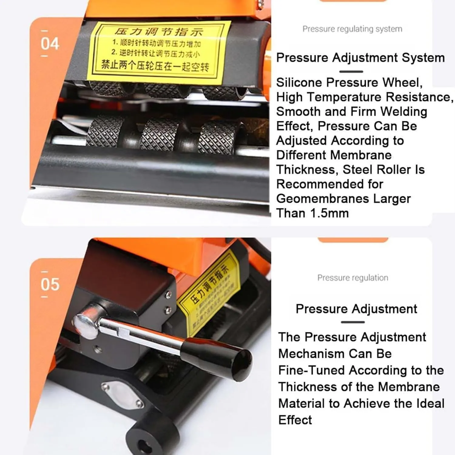 Geomembrane Welding Machine,1100w Plastic Membrane Hot Wedge Welder for Sealing Welding Pvc/EVA/Pe/Hdpe/Pp/Film Welding Machine,Silica Roller/Steel Roller(Double Pressure Roller) ,SteelRoller-10CM