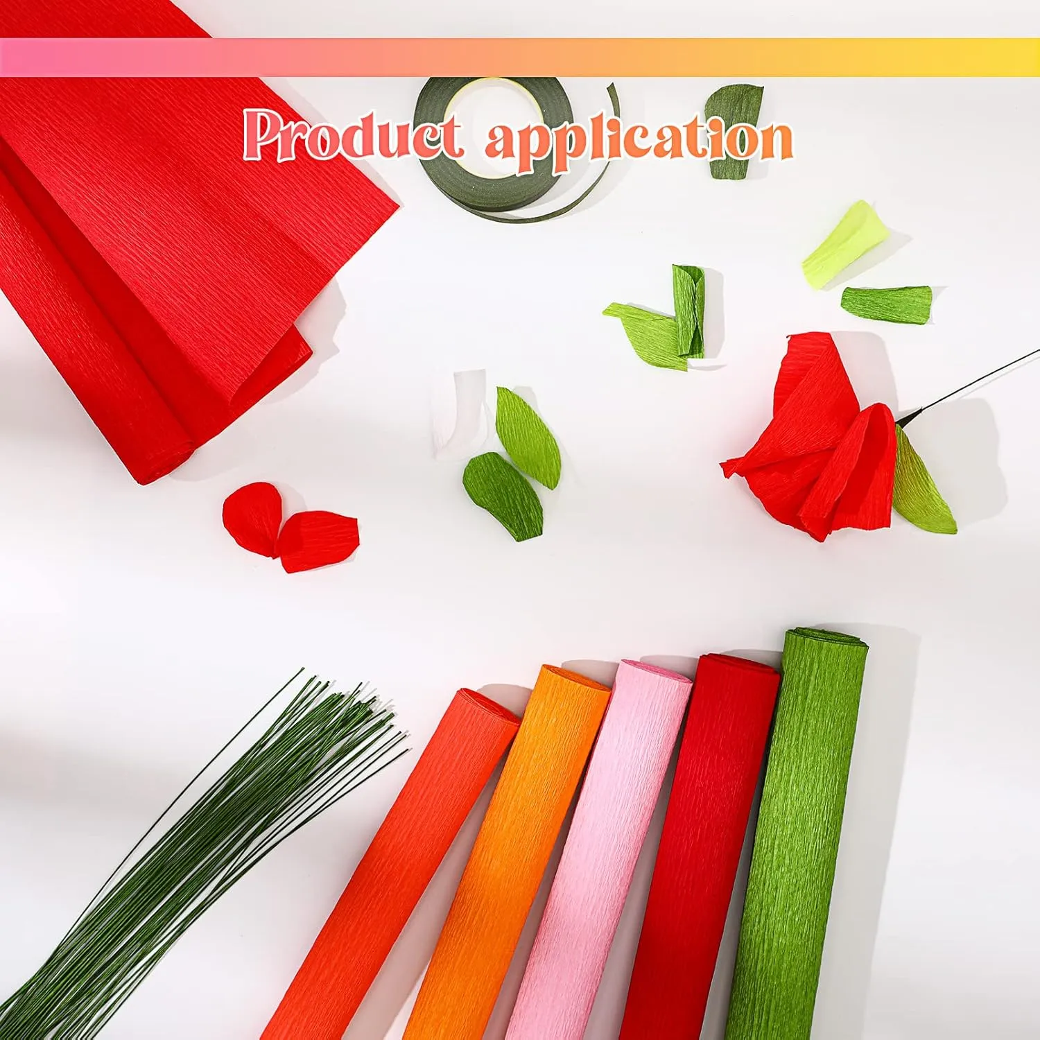 Gersoniel 57 Pcs Crepe Paper Flower DIY Kits 6 Rolls 35g Crepe Paper Sheets 50 Pcs Floral Iron Wire 10 Inch x 8 Feet 1 Roll 50 Meter for Birthday Party Wedding(Red Series)