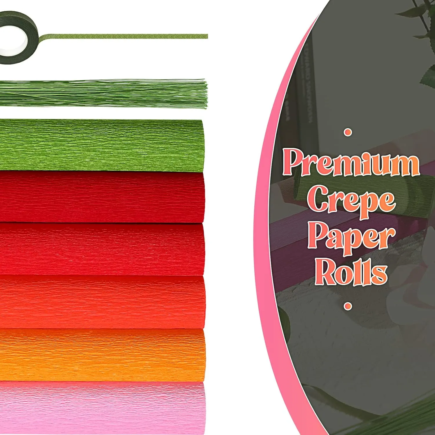 Gersoniel 57 Pcs Crepe Paper Flower DIY Kits 6 Rolls 35g Crepe Paper Sheets 50 Pcs Floral Iron Wire 10 Inch x 8 Feet 1 Roll 50 Meter for Birthday Party Wedding(Red Series)