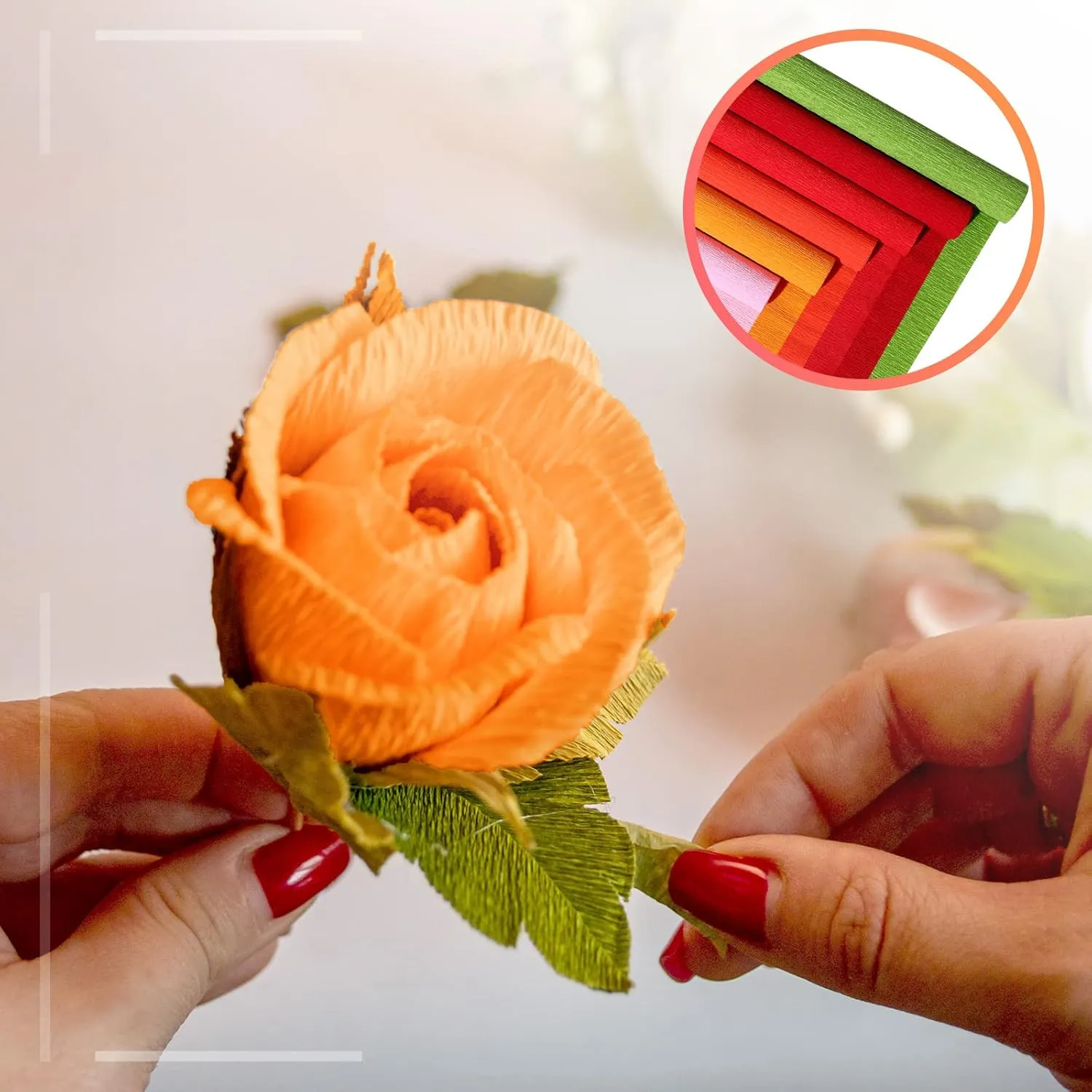 Gersoniel 57 Pcs Crepe Paper Flower DIY Kits 6 Rolls 35g Crepe Paper Sheets 50 Pcs Floral Iron Wire 10 Inch x 8 Feet 1 Roll 50 Meter for Birthday Party Wedding(Red Series)