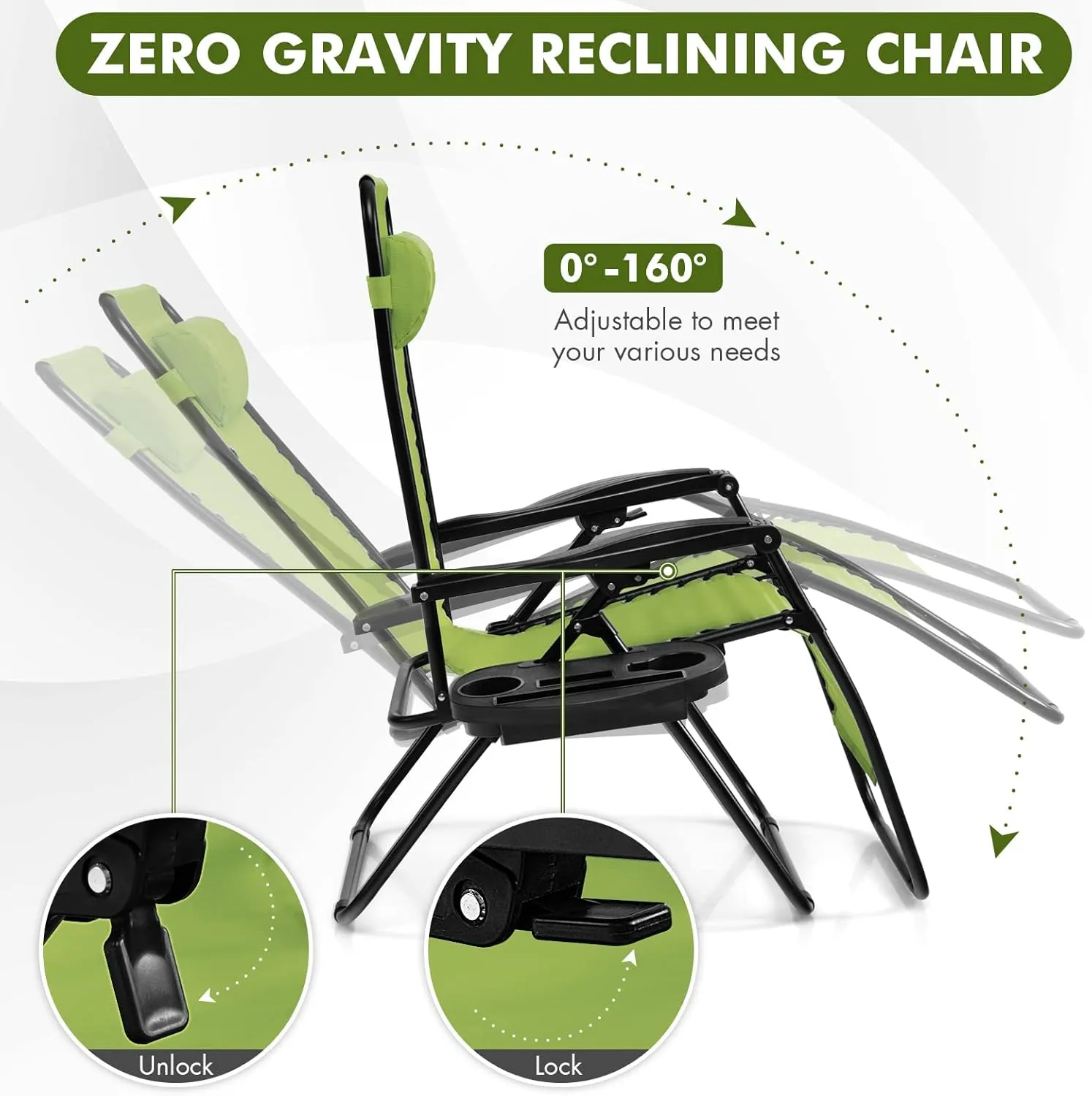Giantex 2 PCS Zero Gravity Chair, Outdoor Chaise Lounge with Cup Holder, Patio Folding Chairs Recliner for Yard Pool Lawn Balcony