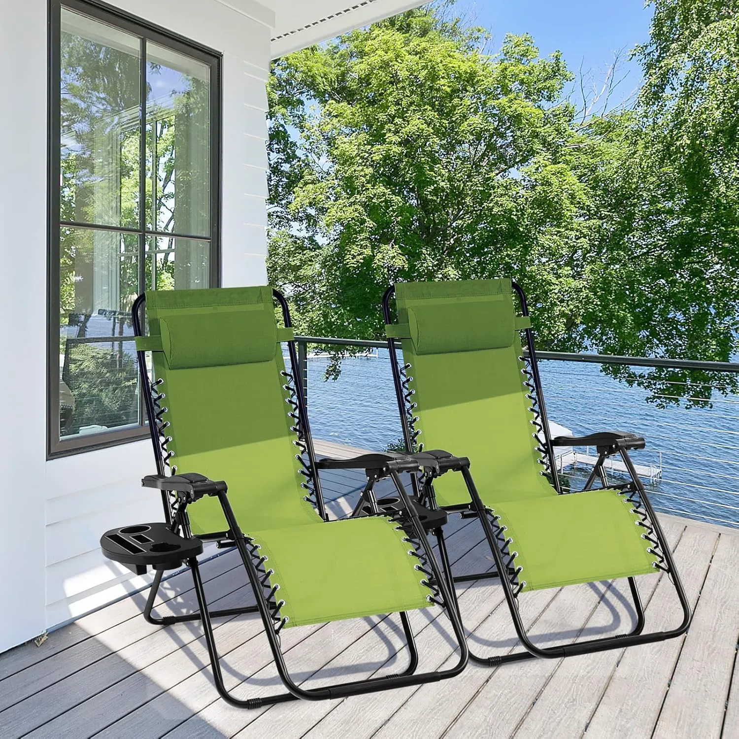 Giantex 2 PCS Zero Gravity Chair, Outdoor Chaise Lounge with Cup Holder, Patio Folding Chairs Recliner for Yard Pool Lawn Balcony