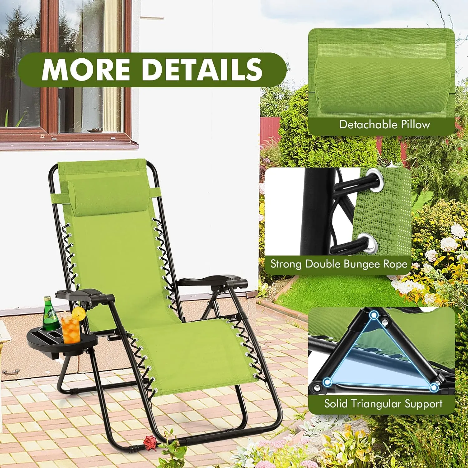 Giantex 2 PCS Zero Gravity Chair, Outdoor Chaise Lounge with Cup Holder, Patio Folding Chairs Recliner for Yard Pool Lawn Balcony