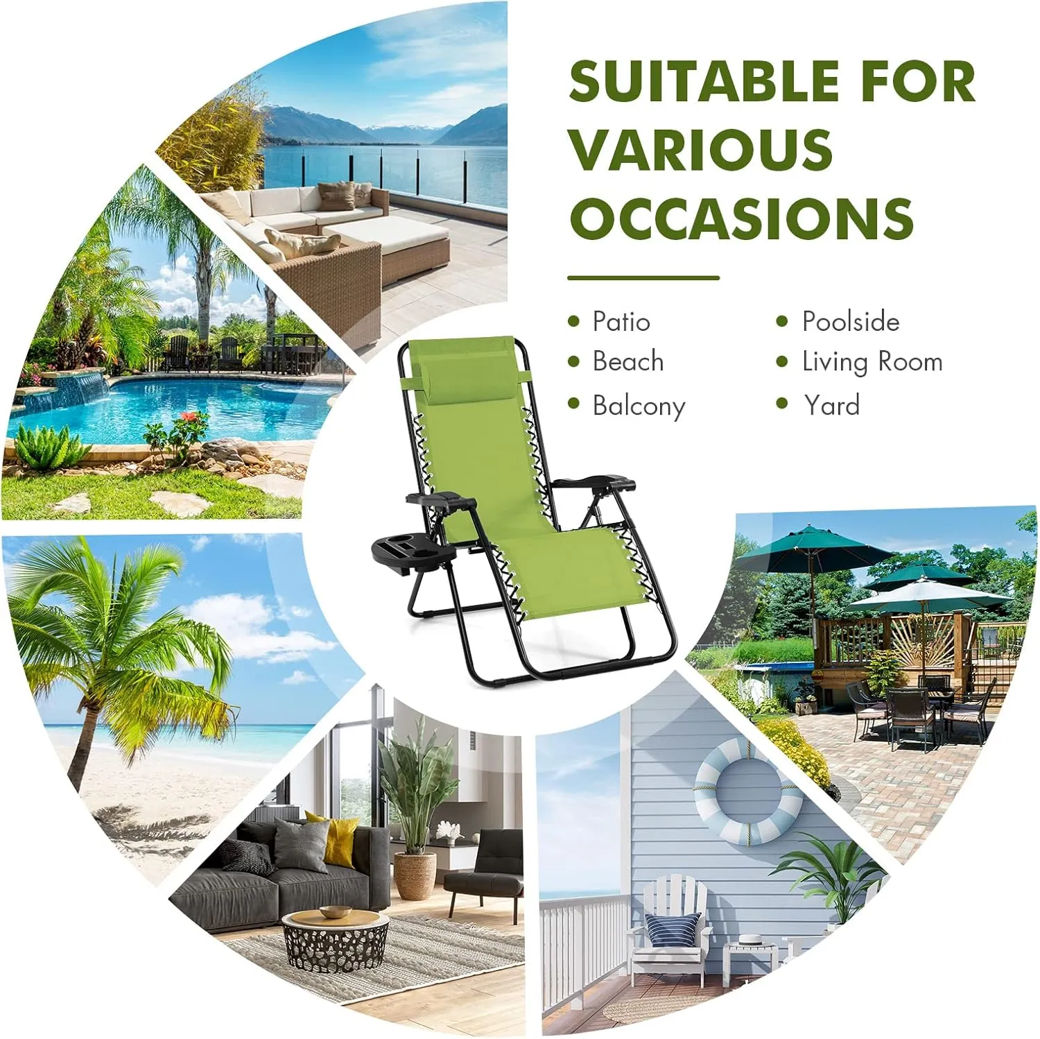 Giantex 2 PCS Zero Gravity Chair, Outdoor Chaise Lounge with Cup Holder, Patio Folding Chairs Recliner for Yard Pool Lawn Balcony