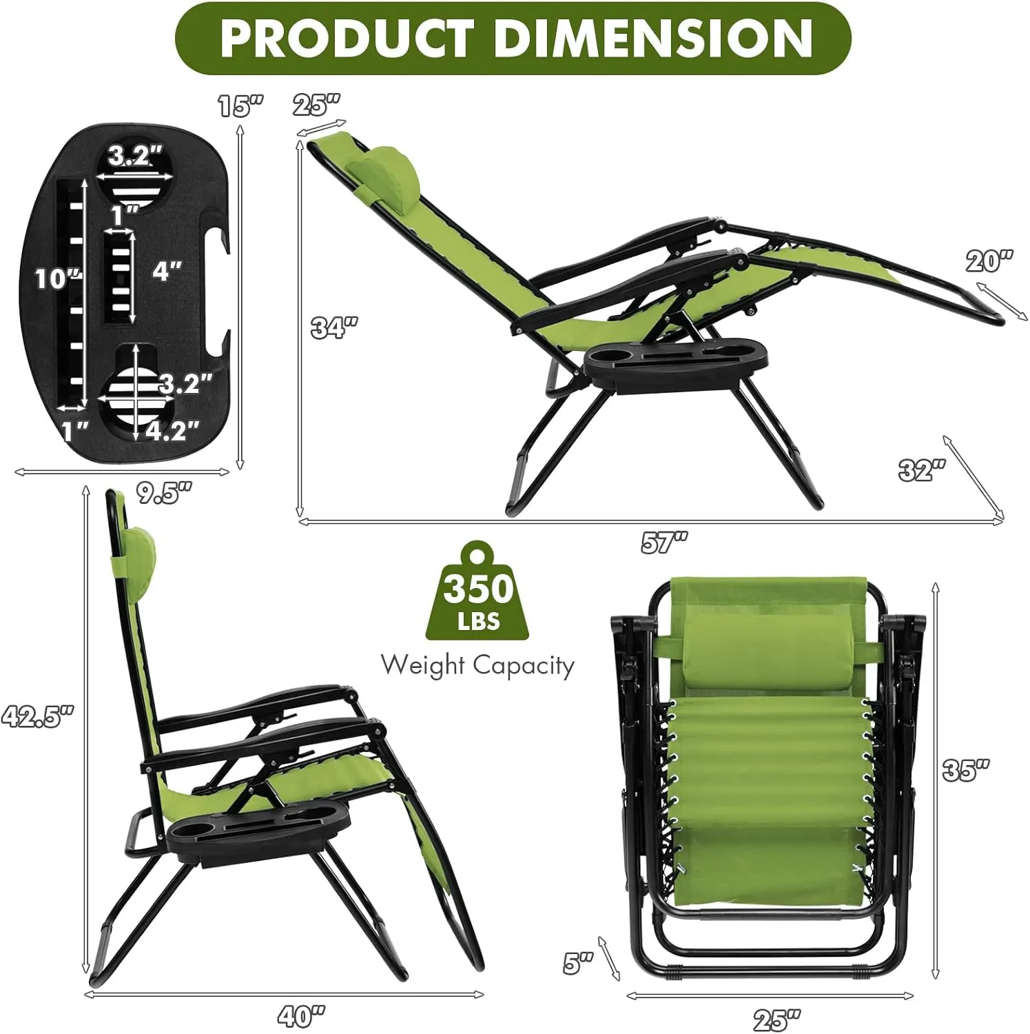 Giantex 2 PCS Zero Gravity Chair, Outdoor Chaise Lounge with Cup Holder, Patio Folding Chairs Recliner for Yard Pool Lawn Balcony