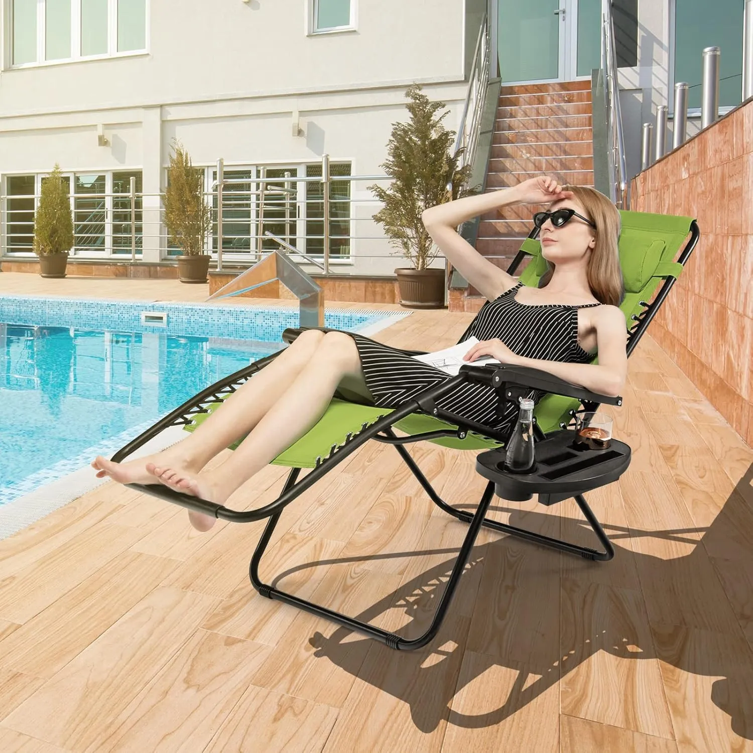 Giantex 2 PCS Zero Gravity Chair, Outdoor Chaise Lounge with Cup Holder, Patio Folding Chairs Recliner for Yard Pool Lawn Balcony