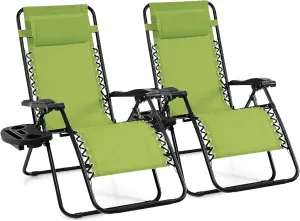 Giantex 2 PCS Zero Gravity Chair, Outdoor Chaise Lounge with Cup Holder, Patio Folding Chairs Recliner for Yard Pool Lawn Balcony