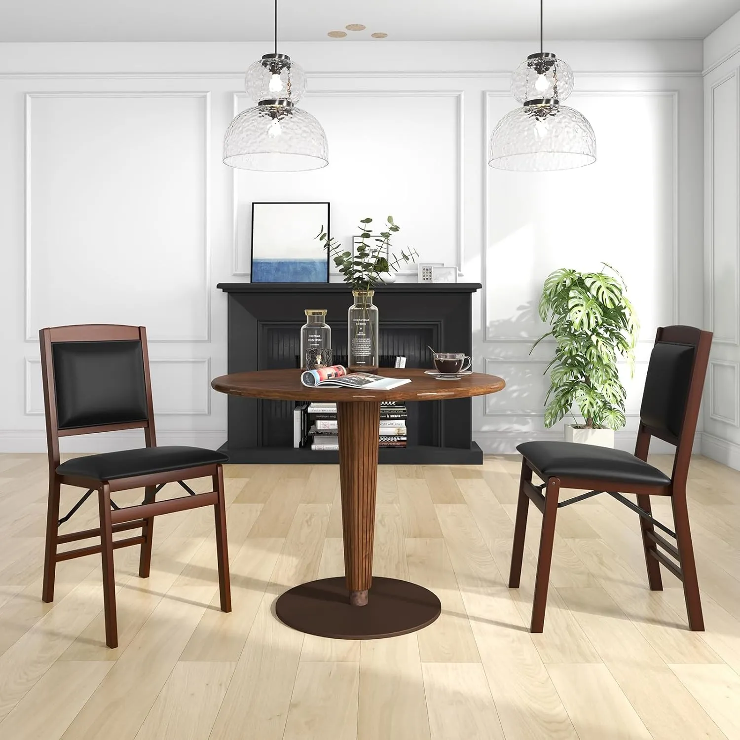 Giantex Folding Dining Chairs Set of 2, Foldable Wood Kitchen Chairs with Padded Seat, Solid Wood Frame, Max Load 400 Lbs, No Assembly Easy to Store Wooden Dining Chairs for Apartment, Small Space