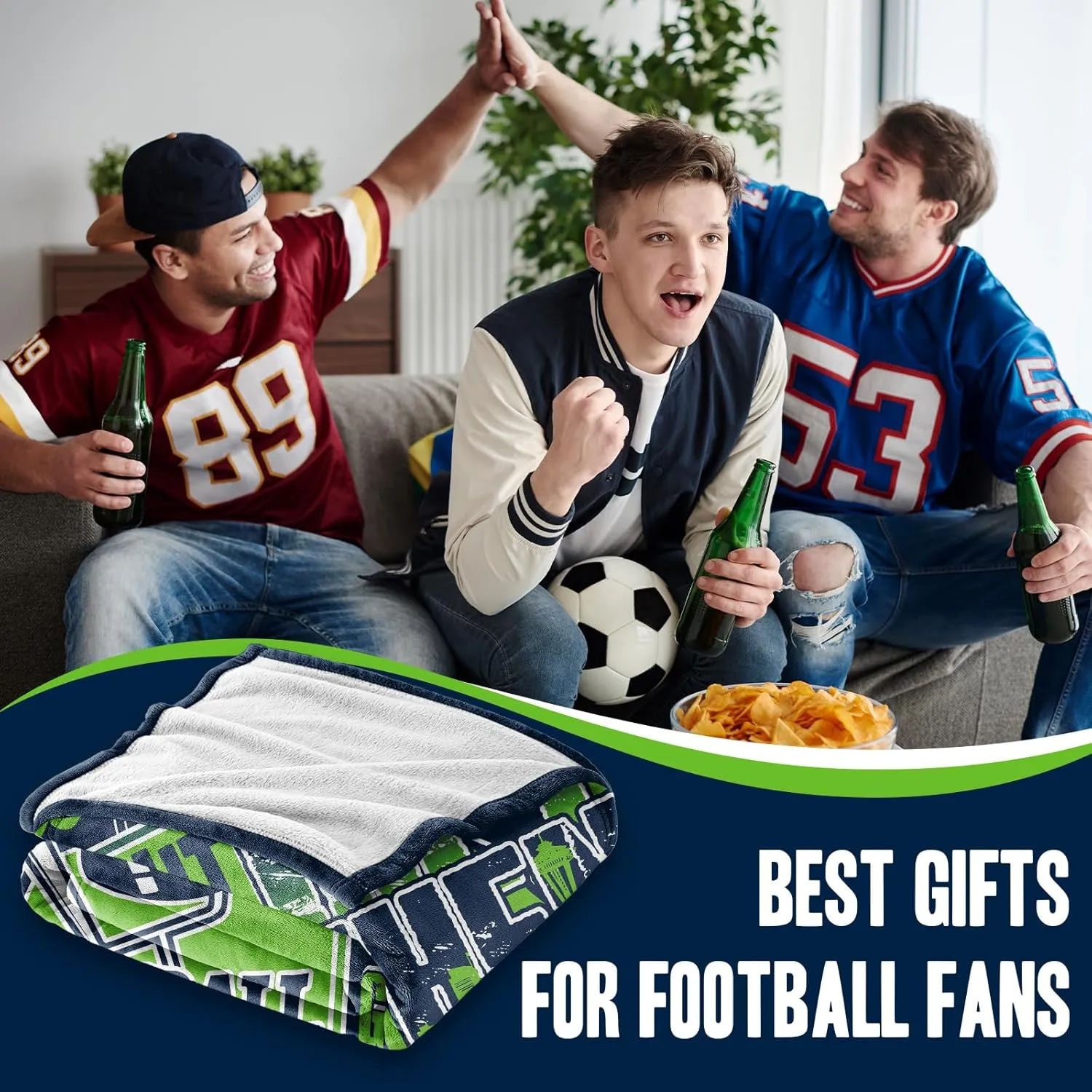 Gifts for Men, Fathers Day Football Throw Blanket for Couch, Football Gear Merchandise for Team Fans, Sports and Outdoors Blanket for Sofa Bed Chair 50"x40"