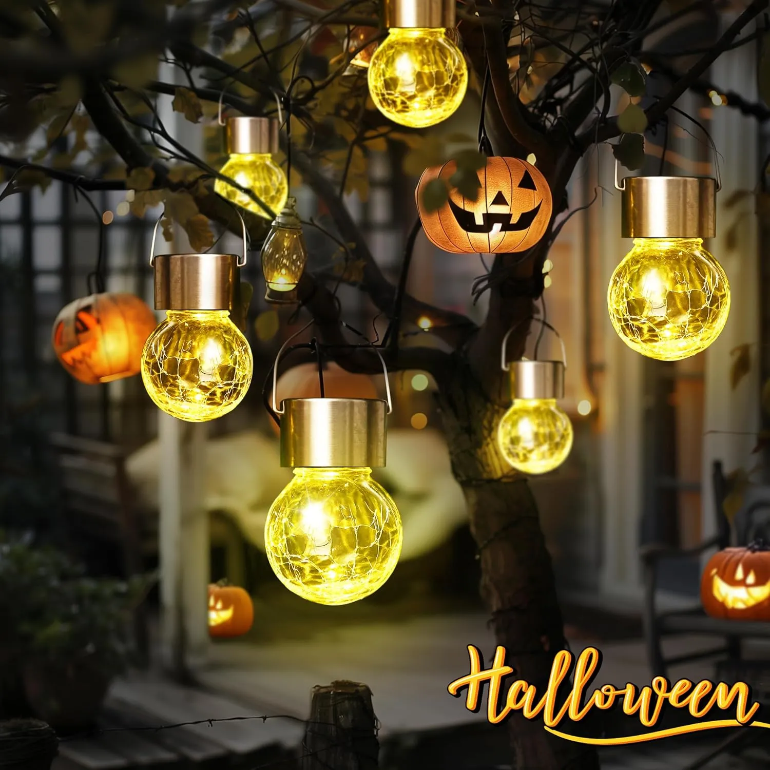 GIGALUMI Solar Lights Outdoor Waterproof ,12 Pack Solar Hanging Lights Garden Decor,Gifts for Women Mom Grandma,Solar Outdoor Lights Lantern Cracked Glass for Yard, Fence, Tree(Warm White)
