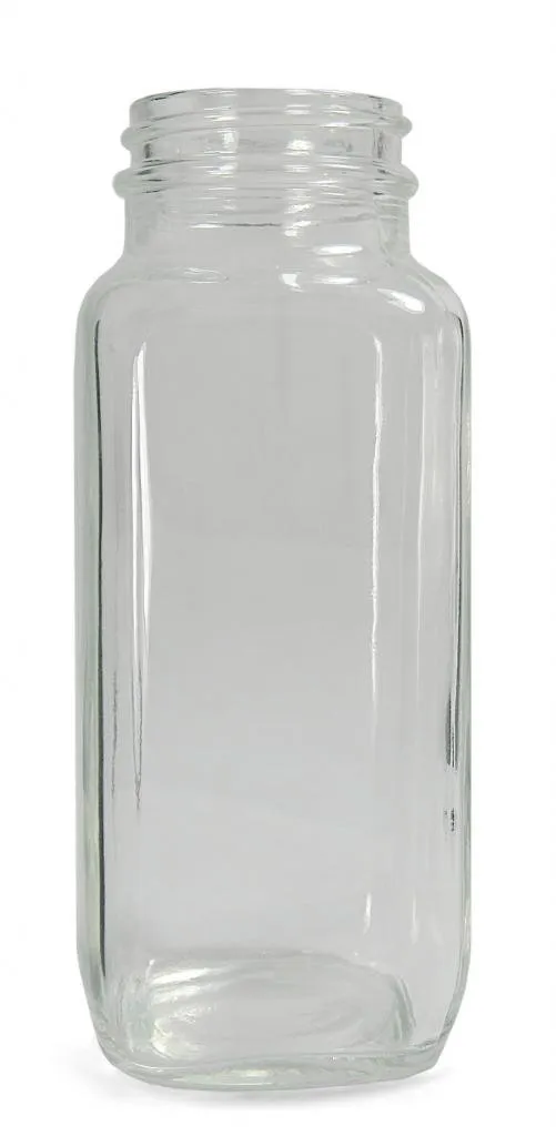 GLA-00831 Clear Glass Wide Mouth French Square Bottle with 43-400 Neck Finish, 51mm Diameter x 137mm Height, 8oz Capacity (Case of 84)