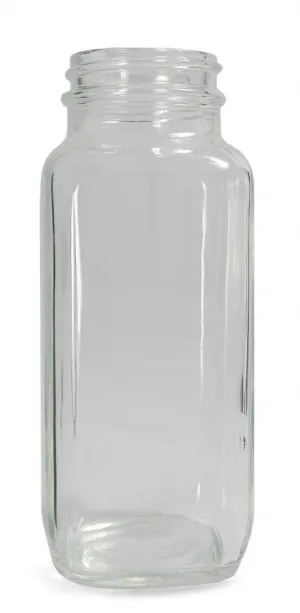 GLA-00831 Clear Glass Wide Mouth French Square Bottle with 43-400 Neck Finish, 51mm Diameter x 137mm Height, 8oz Capacity (Case of 84)