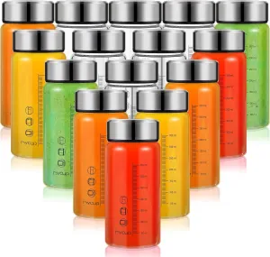 Glass Juice Bottles 12 oz Wide Mouth Glass Water Bottles with Lids Scale Marker Leak Proof Reusable Shaker Containers for Juicing Smoothies Milk Protein