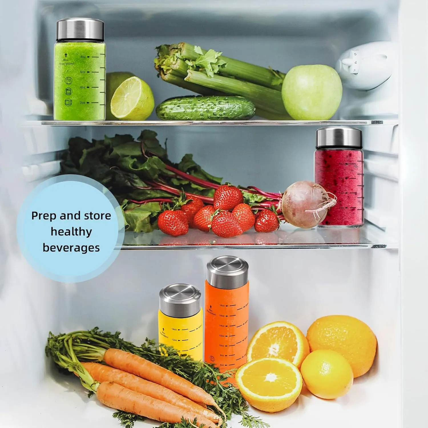 Glass Juice Bottles 6 Pack 20 oz - Wide Mouth Glass Water Bottles with Lids - Borosilicate,Stainless Steel Lids for Juicing, Smoothies, Infused Water, Beverage Storage, Leakproof, Reusable,BPA Free