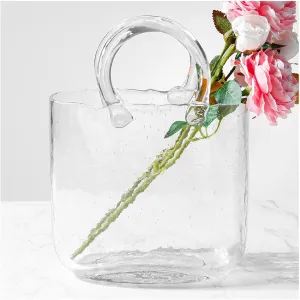 Glass Purse Vase, Glass Purse Vases with Handle Design Purse Vase with Fish Bowl Handbag Vases for Flowers, for Home Décor,Enterpiece,Events,Office,Garden,Wedding,Style1-Transparent
