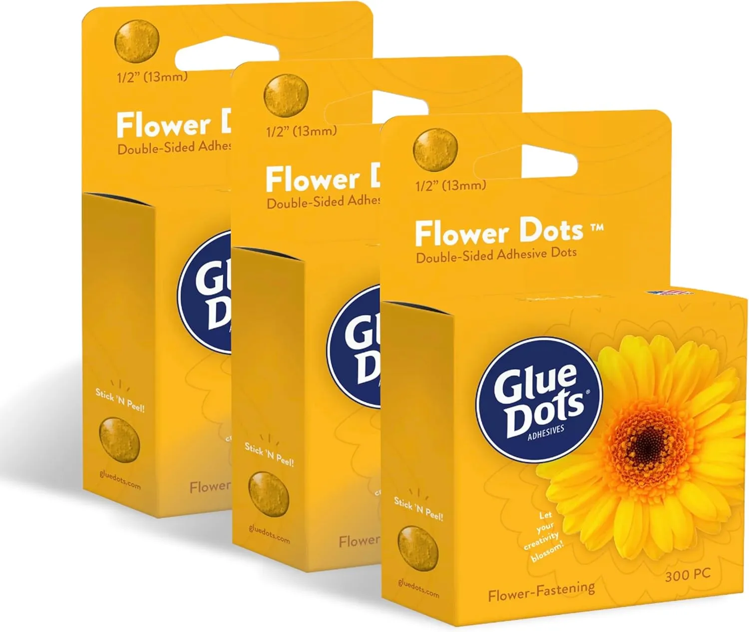 Glue Dots, Flower Dots, Double-Sided, Permanent, 1/2", 3-Pack, 900 Total Dots, DIY Fake Flower Bouquets Wreaths Décor, Sticky Tape Adhesive, Liquid Hot Glue Alternative, Clear