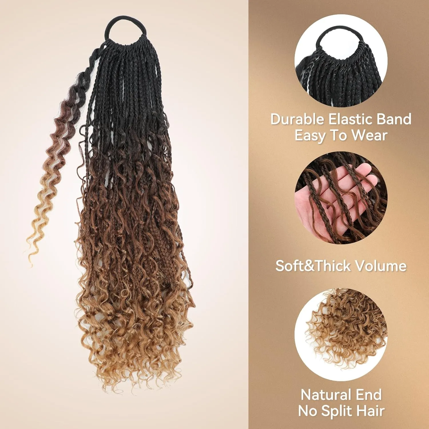 Goddess Box Boho Braid Ponytail 24Inch 180Grams Boho Box Synthetic Hair For Black Women (1B/30/27)