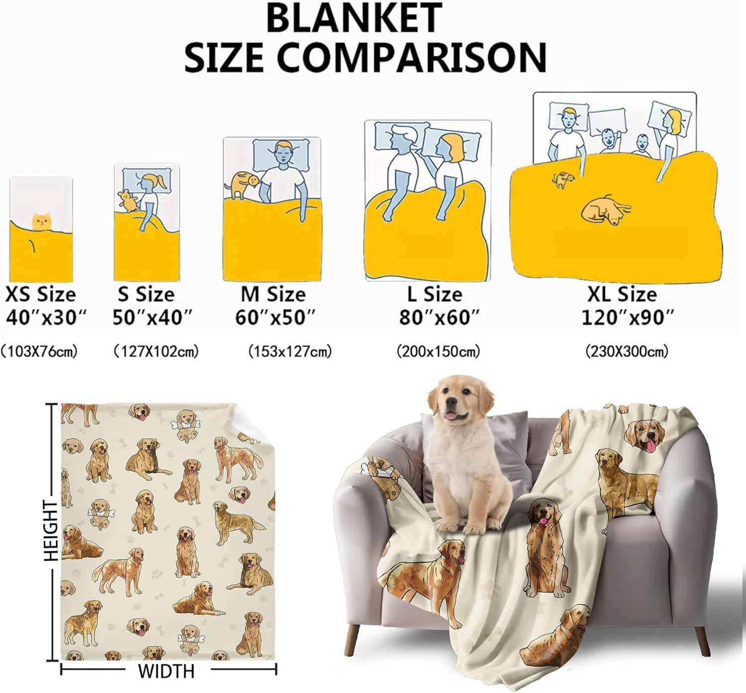 Golden Retriever Blanket, Golden Retriever Gifts for Women, Golden Retriever Baby Throw Blanket for Boys Girls, Best Gift for Golden Retriever Lover, Soft Flannel Fleece Dog Blanket, 60"x50" for Teens