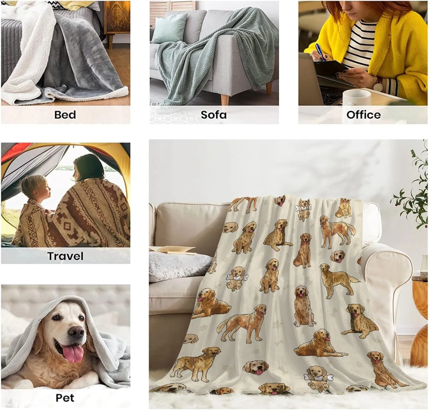 Golden Retriever Blanket, Golden Retriever Gifts for Women, Golden Retriever Baby Throw Blanket for Boys Girls, Best Gift for Golden Retriever Lover, Soft Flannel Fleece Dog Blanket, 60"x50" for Teens