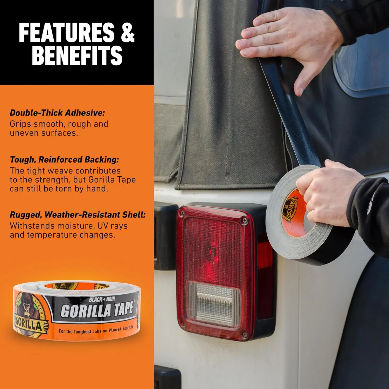 Gorilla Duct Tape, Black Tape, 1.88" x 35 yd (Pack of 1) - Heavy Duty and Weather Resistant for Indoor or Outdoor
