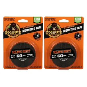 Gorilla Heavy Duty Double Sided Mounting Tape, Black Tape, 1" x 120" (Pack of 2) - Weatherproof for Indoor or Outdoor