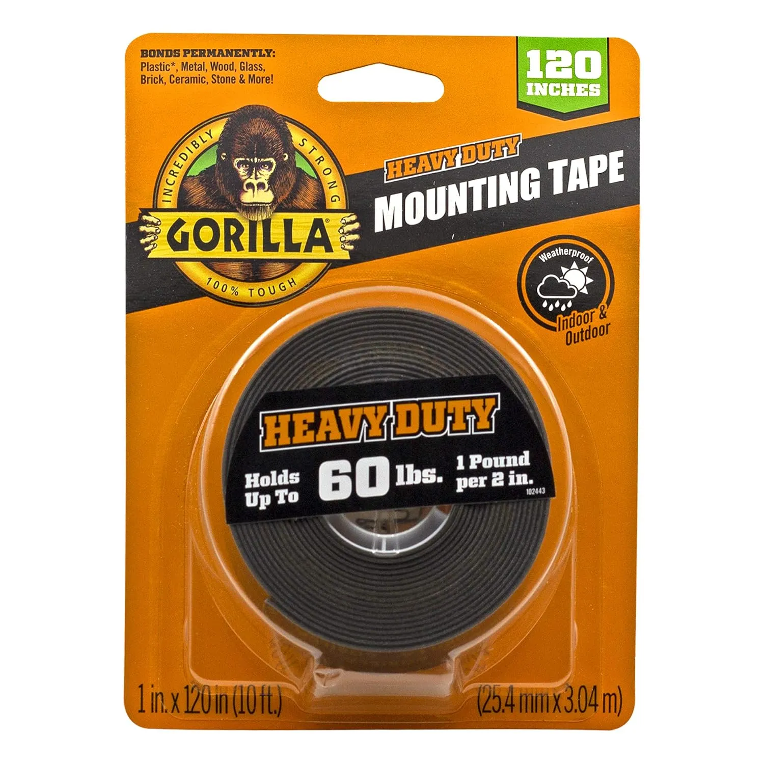 Gorilla Heavy Duty Double Sided Mounting Tape, Black Tape, 1" x 120" (Pack of 4) - Weatherproof for Indoor or Outdoor