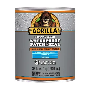Gorilla Patch & Seal Liquid Rubber Waterproof Sealant, Crystal Clear, 32 Ounce (Pack of 1) - Seals Out Water, Air, and Moisture