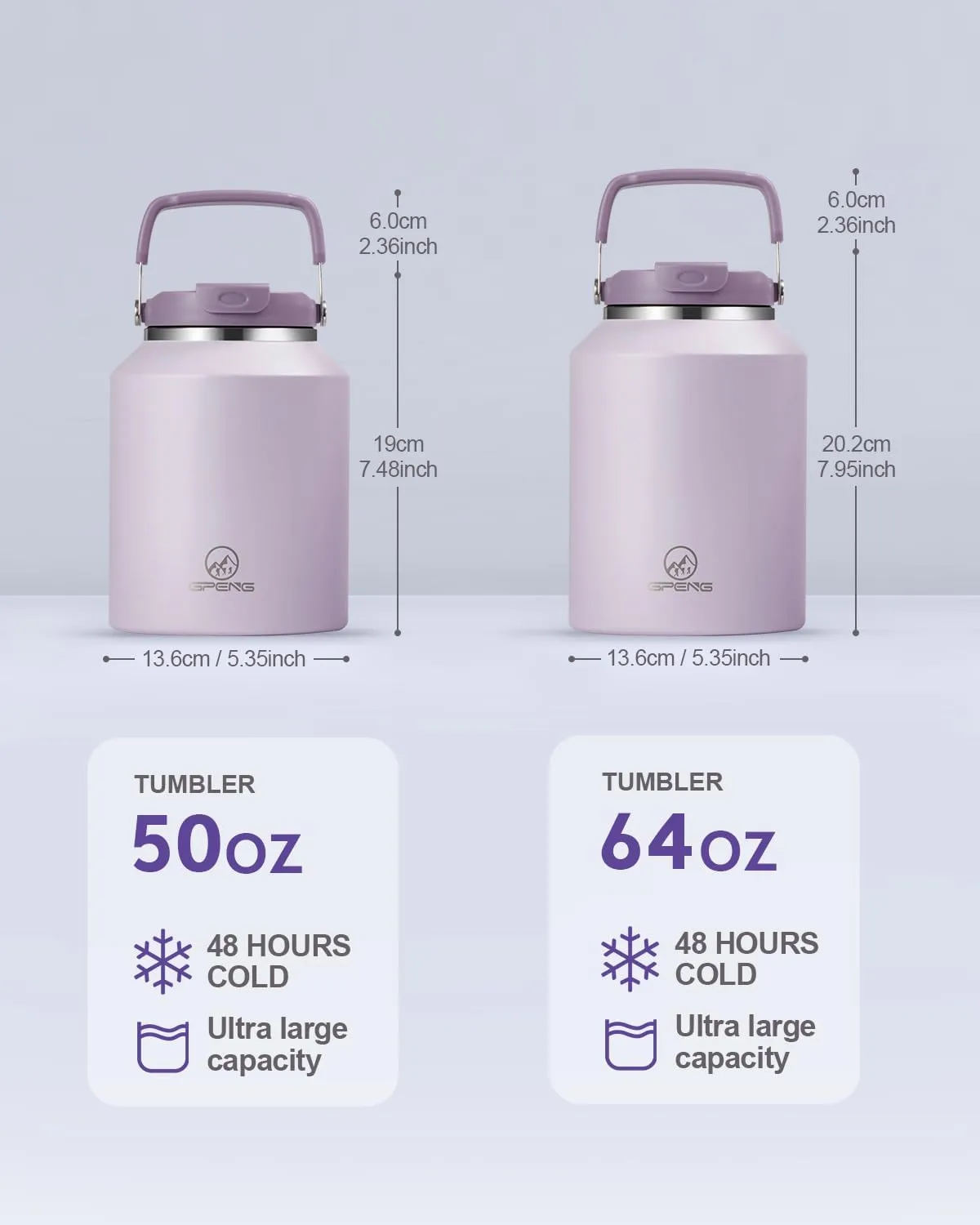 Gpeng 40 oz Tumbler with Handle, Water Bottles with Straw Lid, Insulated Stainless Steel Travel Mug Cup Holder Friendly, Keep Drinks Cold or Hot for 48  Hours