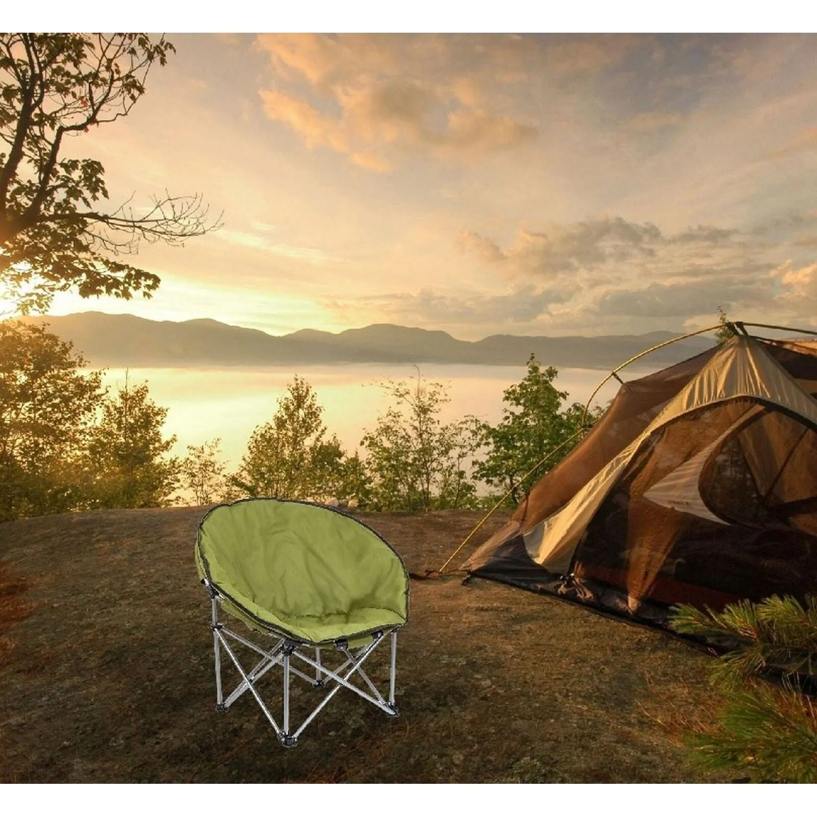 Green Adult Bucket Camping Chair Padded High Back Folding Orca Moon Chair & Bag Twin Pack