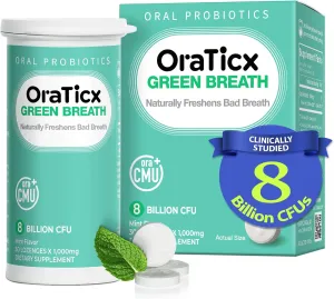 Green Breath Oral Care Probiotics, Naturally Support Freshens Bad Breath & Healthy Mouth, Dental Probiotic Supplement 8 Billion CFU, Mint Flavor 30 Lozenges 1-PK