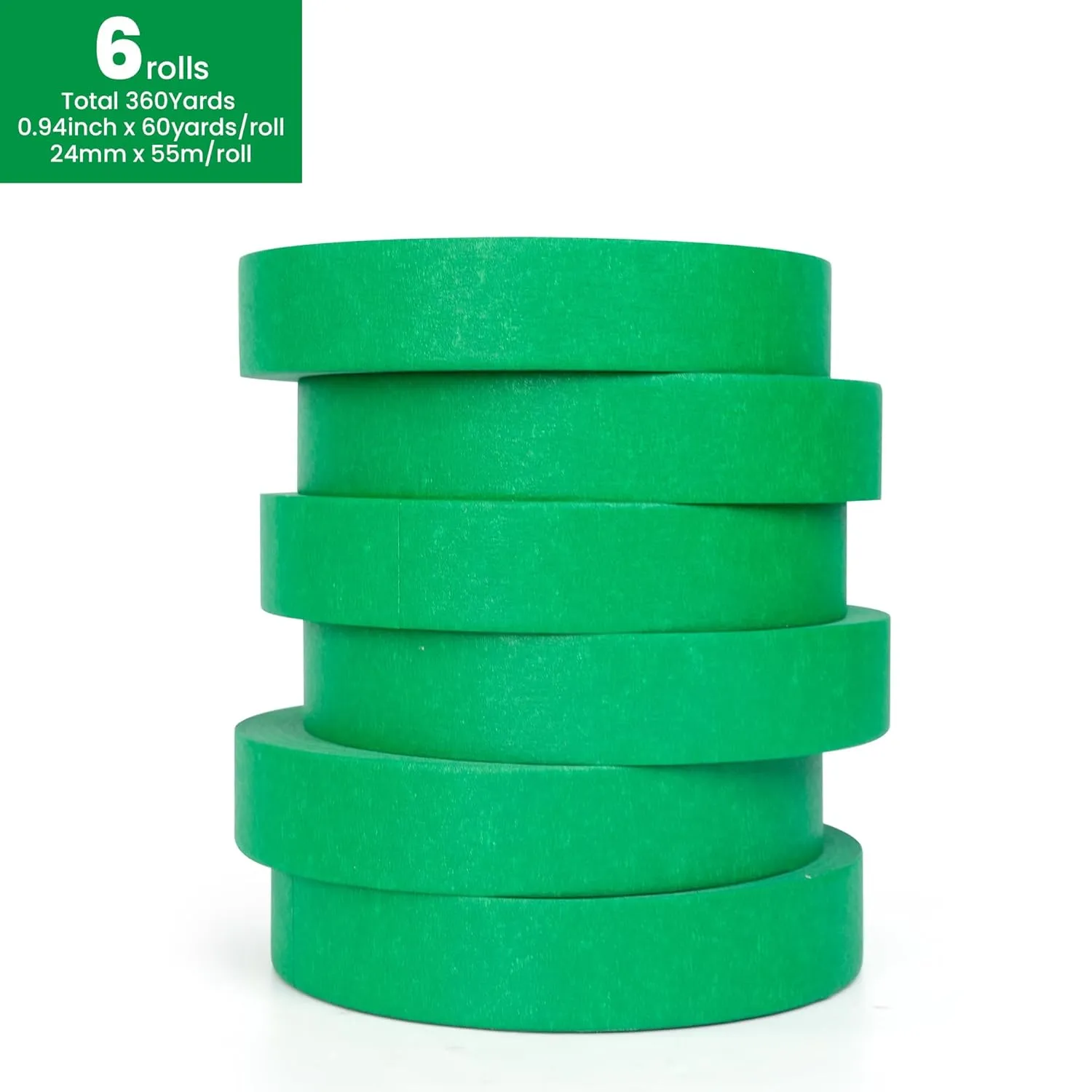 Green Painters Tape Multi-Surface Masking Tape 0.94 inch x 60 Yard, Indoor and Outdoor Painting Tape, Residue Free Easy Removal with Sharp Lines, Paint Tape for Walls, Auto, Home, 6Rolls
