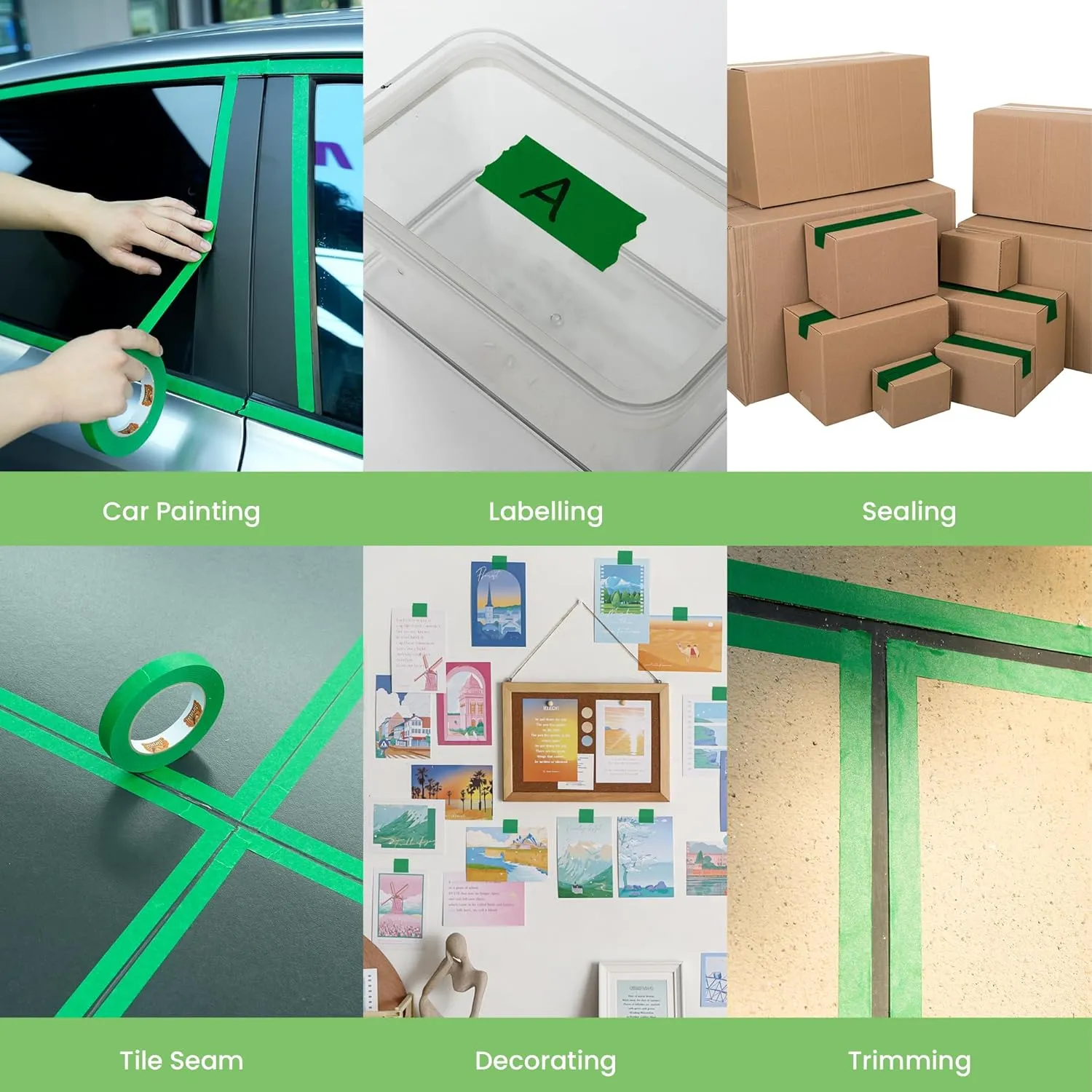 Green Painters Tape Multi-Surface Masking Tape 1.88 inch x 60 Yard, Indoor and Outdoor Painting Tape, Residue Free Easy Removal with Sharp Lines, Paint Tape for Walls, Auto, Home, 6Rolls