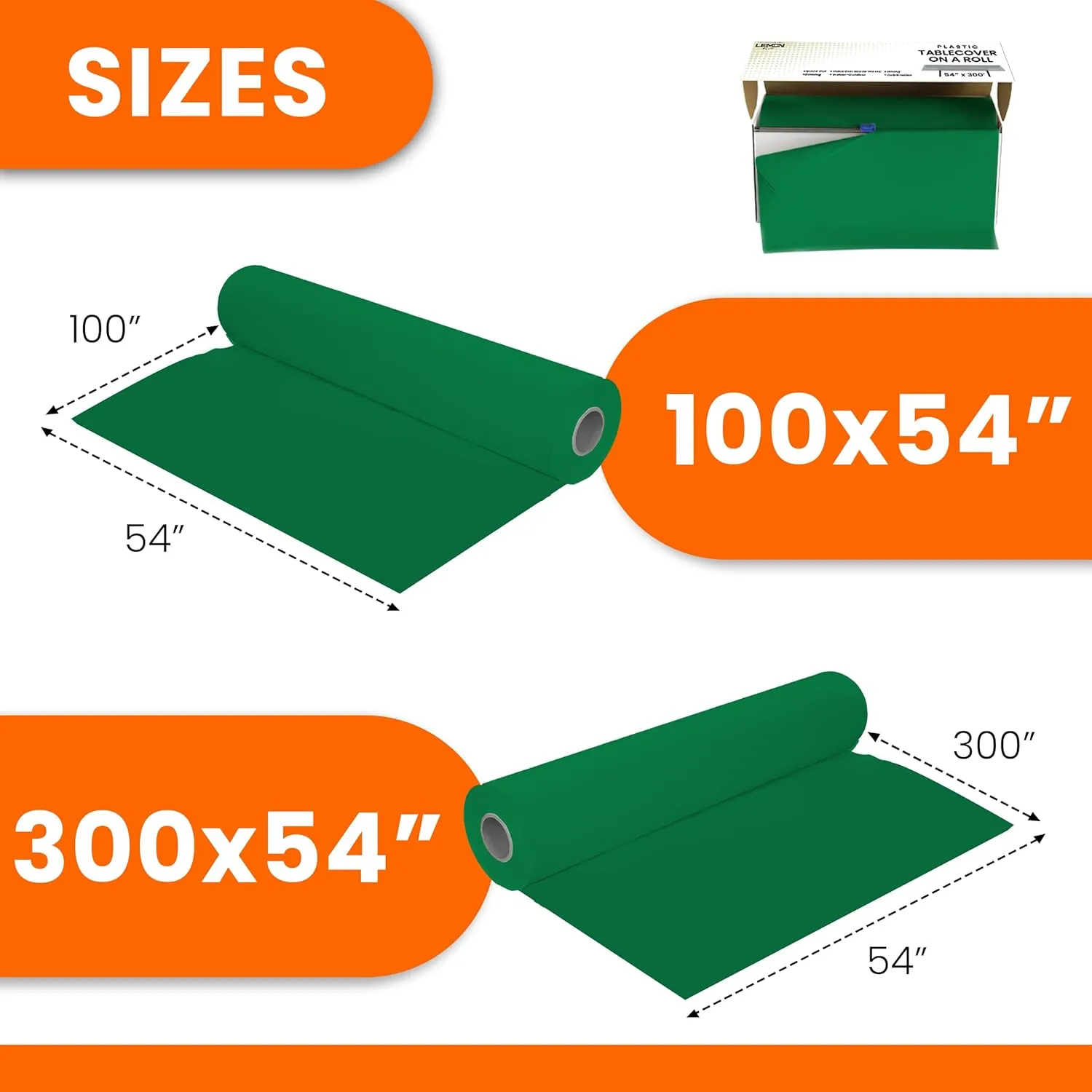 Green Premium Plastic Tablecloth Roll - 54" x300' for Parties with Cutter Box - Cut to Size Rectangle & Round Disposable Tablecloth Plastic Table Cover