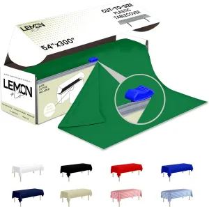 Green Premium Plastic Tablecloth Roll - 54" x300' for Parties with Cutter Box - Cut to Size Rectangle & Round Disposable Tablecloth Plastic Table Cover