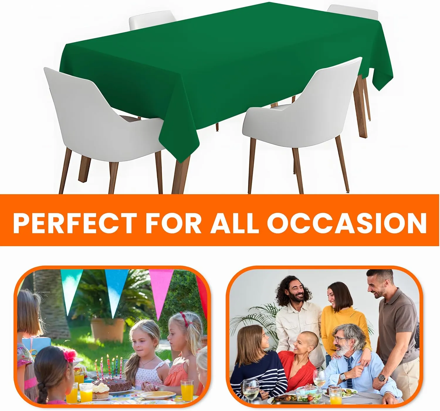 Green Premium Plastic Tablecloth Roll - 54" x300' for Parties with Cutter Box - Cut to Size Rectangle & Round Disposable Tablecloth Plastic Table Cover