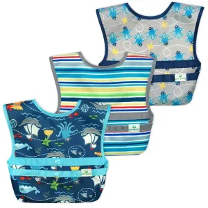 green sprouts Snap and Go Easy-wear Bibs for Baby & Toddler (3 pk) | Protection for Messy Eaters | Flipped Pocket, Easy Clean