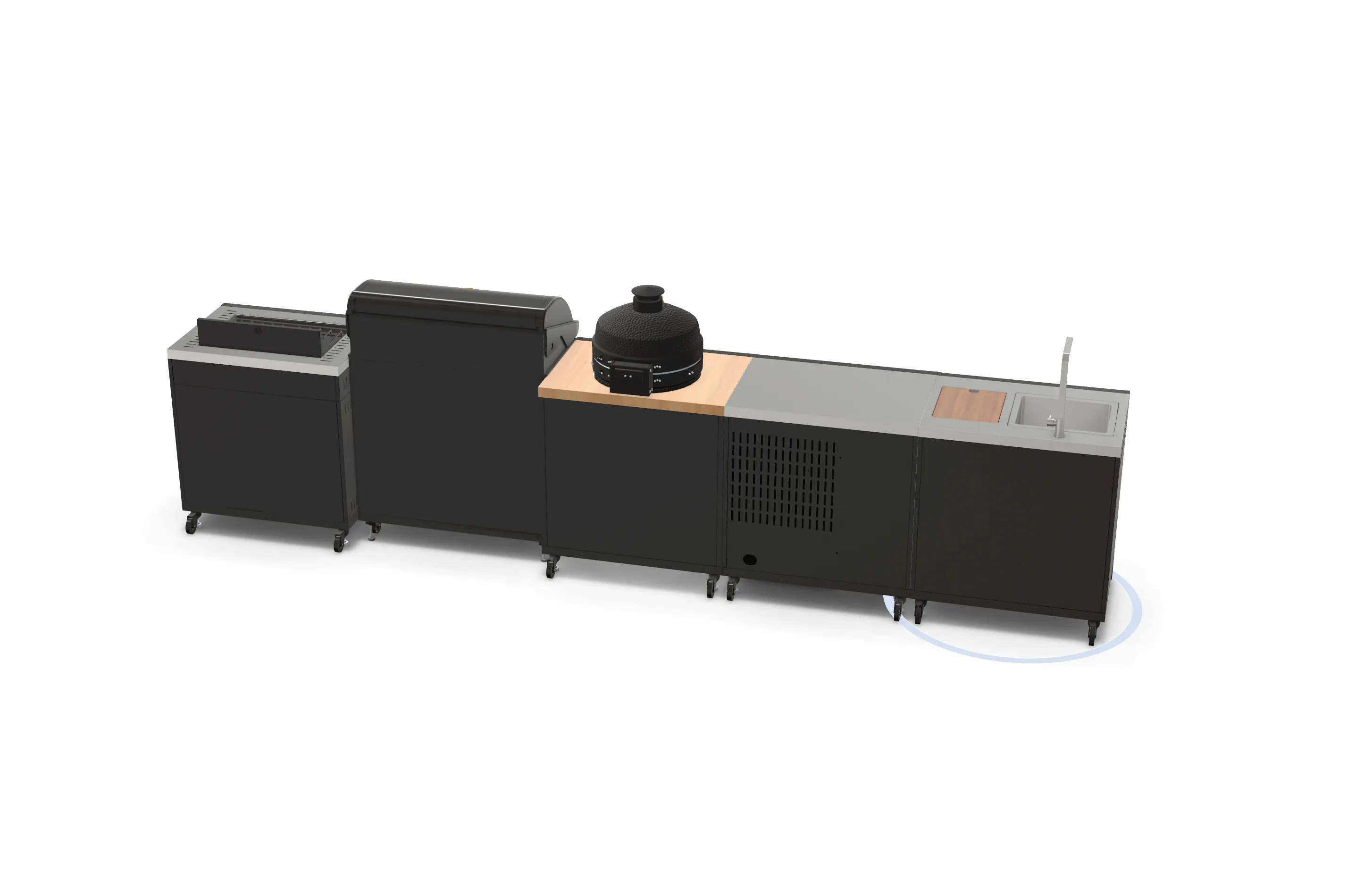 GRLLR Outdoor Kitchen 5 Burner BBQ, Stove unit,Fridge, Sink and Kamado