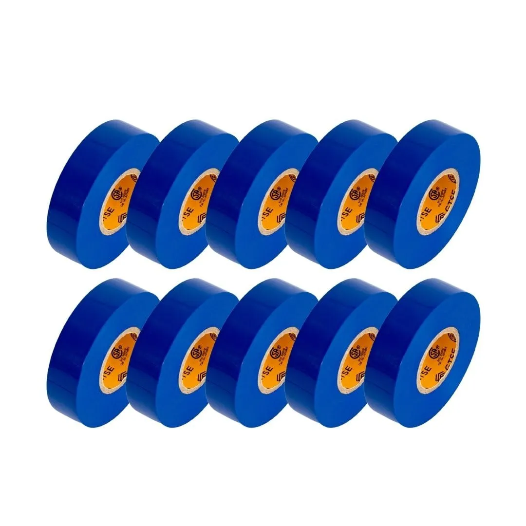 GTSE Blue Electrical Tape, 10 Rolls – Waterproof, Industrial Grade Vinyl, 3/4 in x 66ft– Strong Self-Adhesive PVC Electric Tape for Wire Insulation, 7 Mil, 600V – UL/CSA Listed