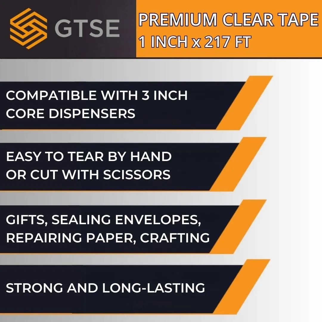 GTSE Premium Clear Tape, 1 inch x 217 feet, Strong Transparent Gift Wrap Tape for Home, Office, 12 Rolls