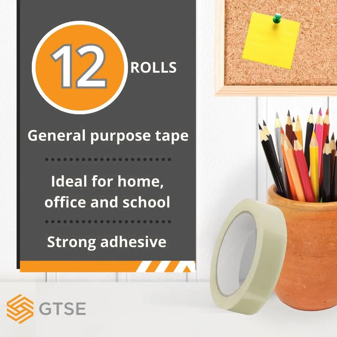GTSE Premium Clear Tape, 1 inch x 217 feet, Strong Transparent Gift Wrap Tape for Home, Office, 12 Rolls