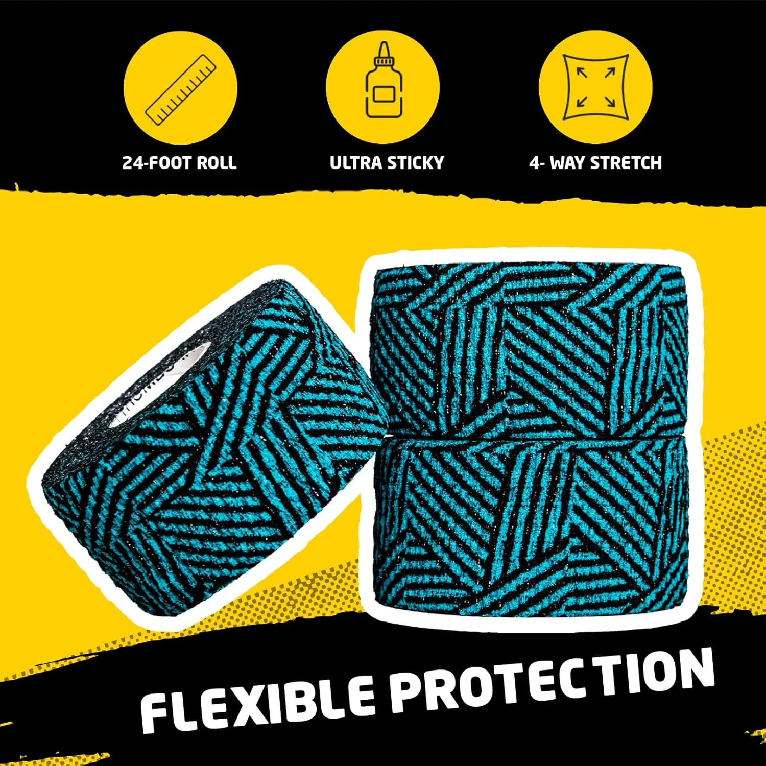 Gym & Hook Grip Tape - Thumb & Finger Protection - for Cross Training, Weightlifting, Gymnastics & More - Stretchy Adhesive Athletic Weightlifting Tape - 24 ft Long 3 Pack