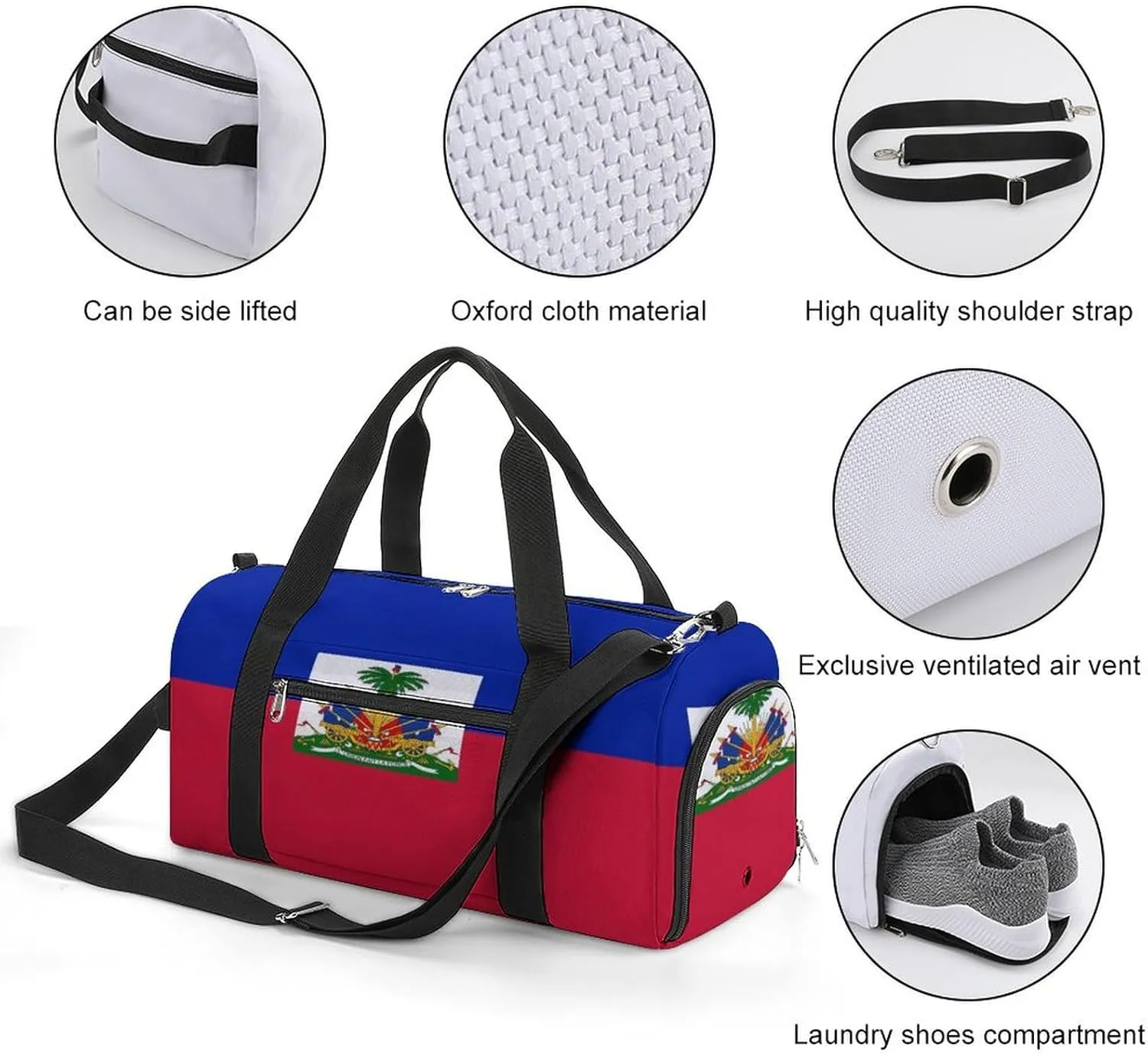 Haiti Flag Gym Bag-Workout Organizer with Water Resistant Compartments for Gym Lovers
