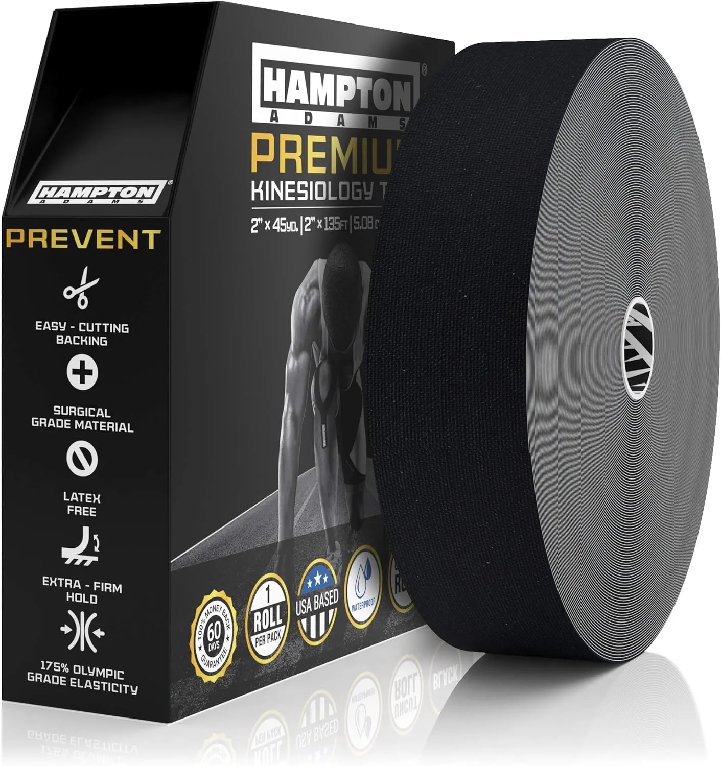 Hampton Adams | As Seen on Shark Tank | Elastic Kinesiology Tape (Bulk Roll) | 135ft Uncut | Supports & Protects Muscle Wrist Knee Shoulder Back Plantar Fasciitis | Waterproof Hypoallergenic