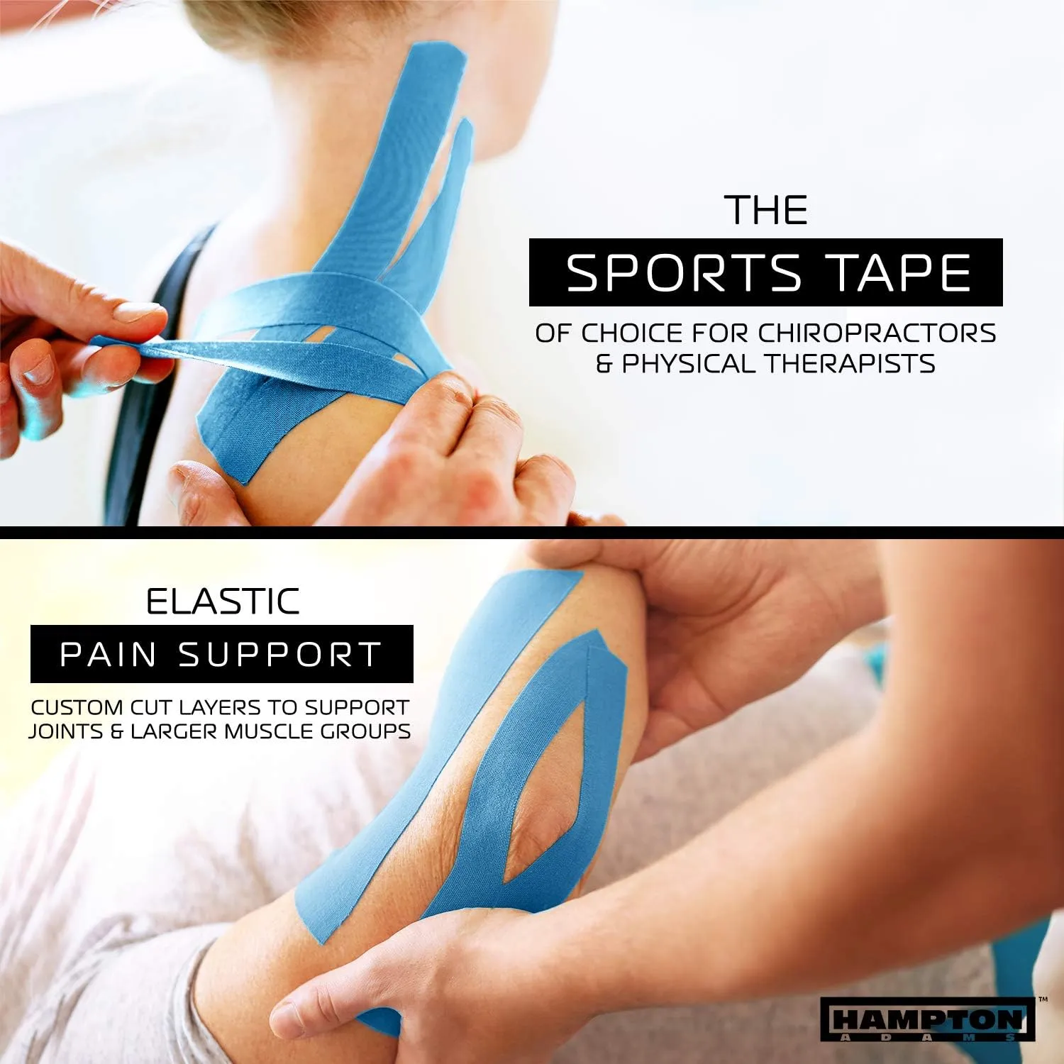 Hampton Adams | As Seen on Shark Tank | Elastic Kinesiology Tape (Bulk Roll) | 135ft Uncut | Supports & Protects Muscle Wrist Knee Shoulder Back Plantar Fasciitis | Waterproof Hypoallergenic