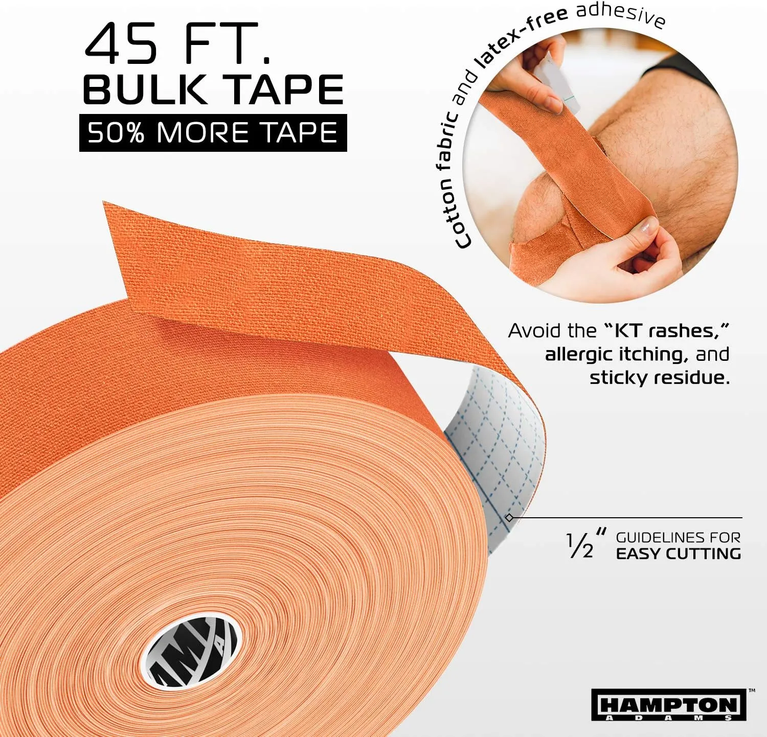 Hampton Adams | As Seen on Shark Tank | Elastic Kinesiology Tape (Bulk Roll) | 135ft Uncut | Supports & Protects Muscle Wrist Knee Shoulder Back Plantar Fasciitis | Waterproof Hypoallergenic